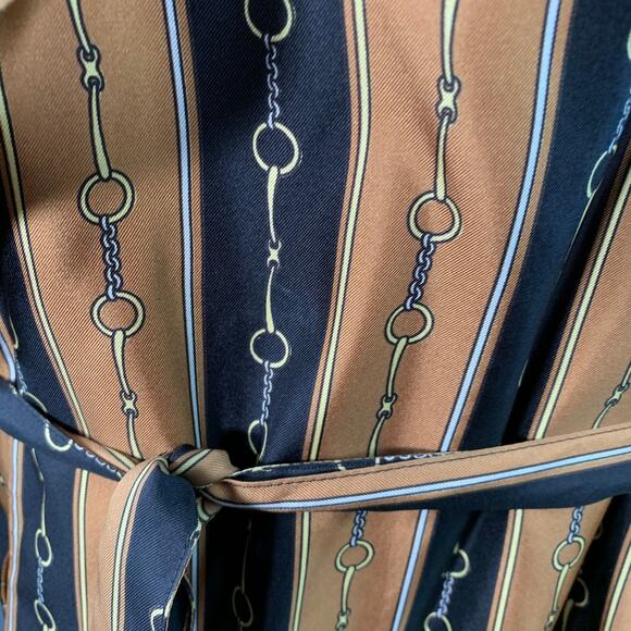 GUCCI 2019 Size 40 Black Brown Gold Chain Silk Dressing Gown Robe Coat - Picture 5 of 10